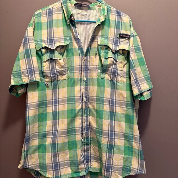 Columbia Other - Columbia PFG Super Bahama Shirt Mens L Plaid Short Sleeve Vented Fishing